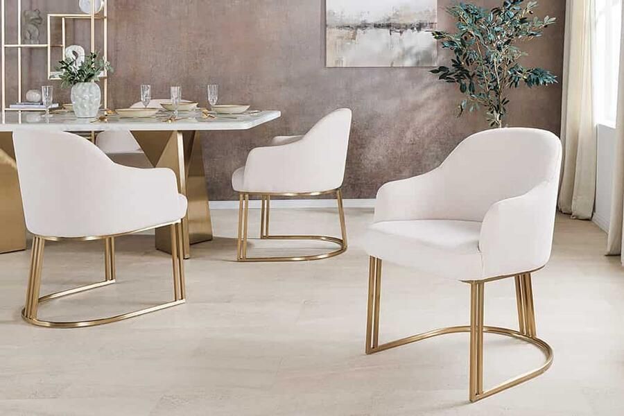 Invicta Interior Armleuningen Stoel EXTRAVAGANCIA beige corduroy metaal geborsteld champagne goud 46201 - Foto 2