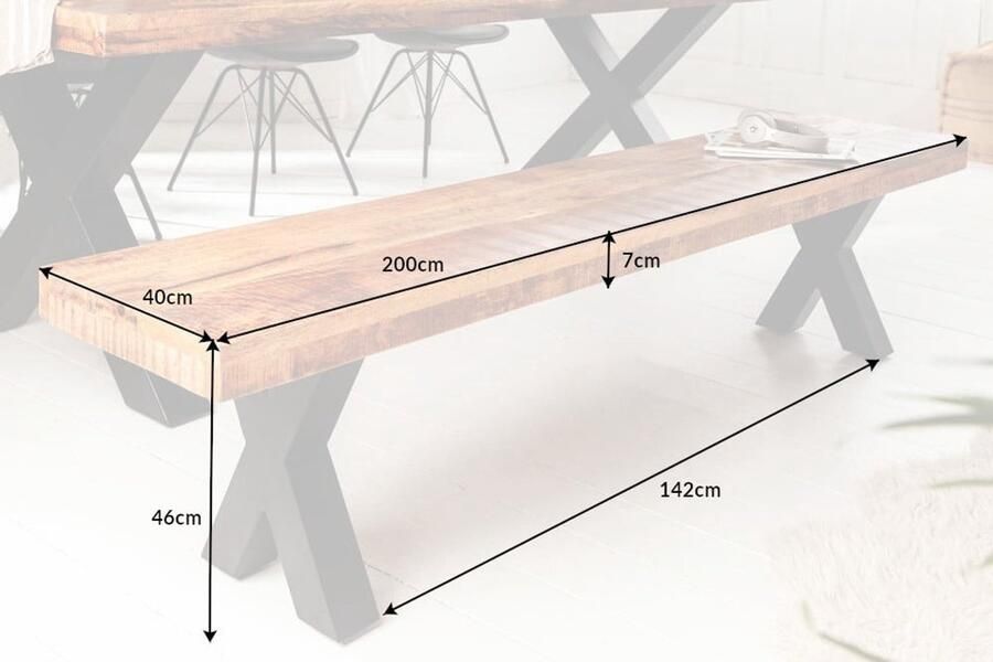 Invicta Interior Industriële Bank IRON CRAFT 200cm Mangohout met Zwarte X-poten 6540159 - Foto 2