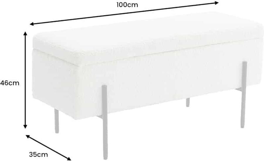 Invicta Interior Moderne Kistbank LOFT 100cm witte Boucle Bank met opbergruimte Gestoffeerd Zwart Metaal 45728 - Foto 2