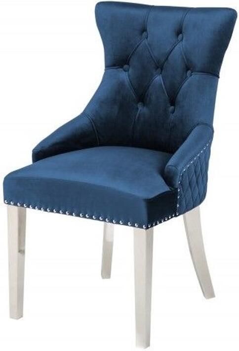 Invicta Interior Barokstoel Majestic Elegance DELUXE koningsblauw fluweel leeuwenkop Chesterfield design eetkamerstoel klinknagels - Foto 4