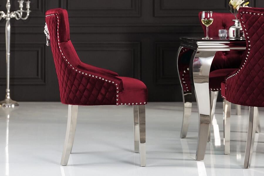 Invicta Interior Barokstoel CASTLE DELUXE rood fluwelen leeuwenkop Chesterfield design eetkamerstoel klinknagels 40472