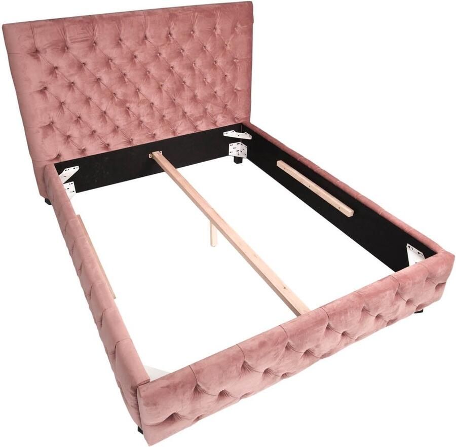 Invicta Interior Queen size tweepersoonsbed PARIS 160x200cm donkerroze fluweel Chesterfield Design 39994