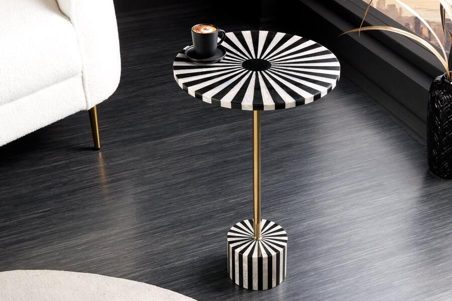 Invicta Interior Been Inleg Bijzettafel HARMONY NATURE 55cm Zwart Wit Ingelegd Arts & Crafts 44856