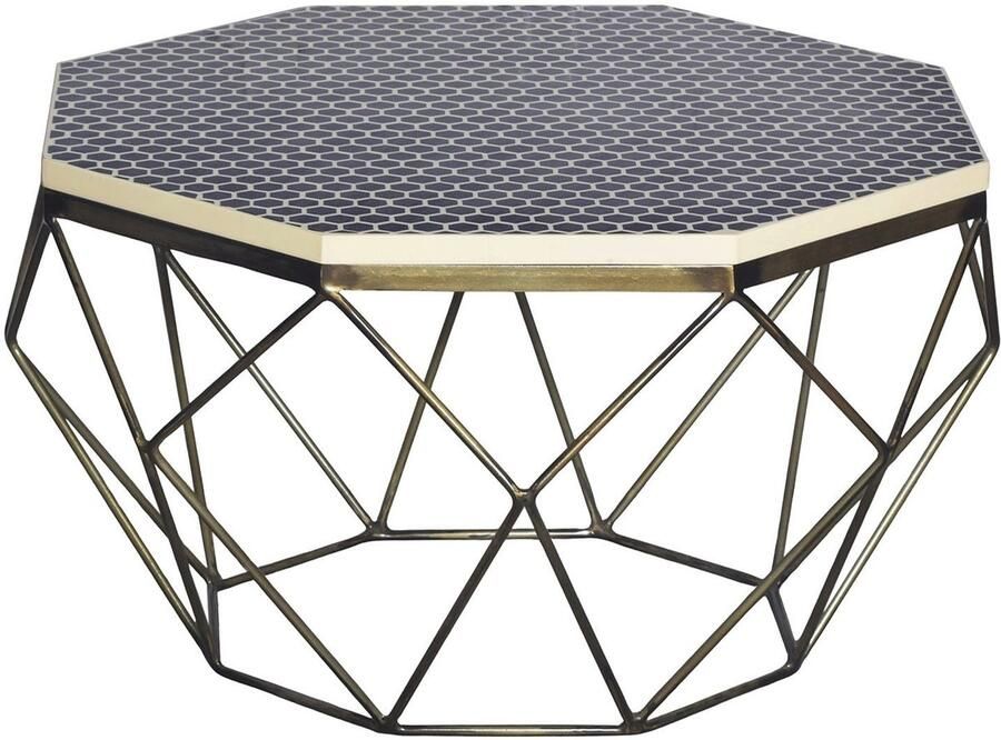 Invicta Interior Beeninleg Salontafel DIAMOND 70cm Zwart Wit Messing Inlegwerk Arts & Crafts 45215