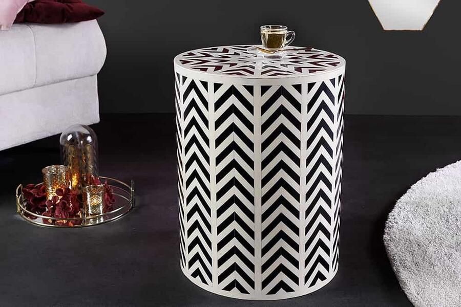 Invicta Interior Bone Inleg Bijzettafel HARMONY NATURE 45cm Rond Wit Zwart Ingelegd Arts & Crafts 43660 - Foto 2