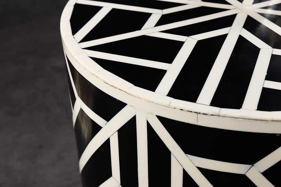 Invicta Interior Bone Inleg Bijzettafel HARMONY NATURE 45cm Rond Zwart Wit Ingelegd Arts & Crafts 43661