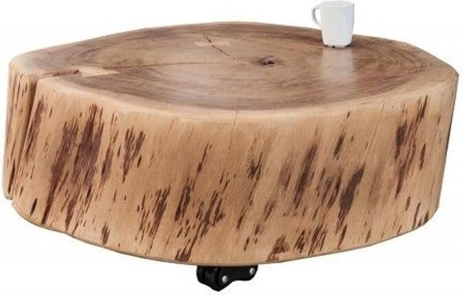 Invicta Interior Boomstam salontafel GOA 60cm naturel acacia massief hout rond met zwenkwielen uniek 36793 - Foto 2
