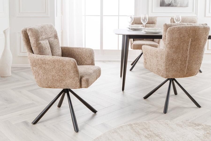 Invicta Interior Bureaustoel BIG GEORGE beige structuurstof met armleuning metaal zwart 44438 - Foto 3