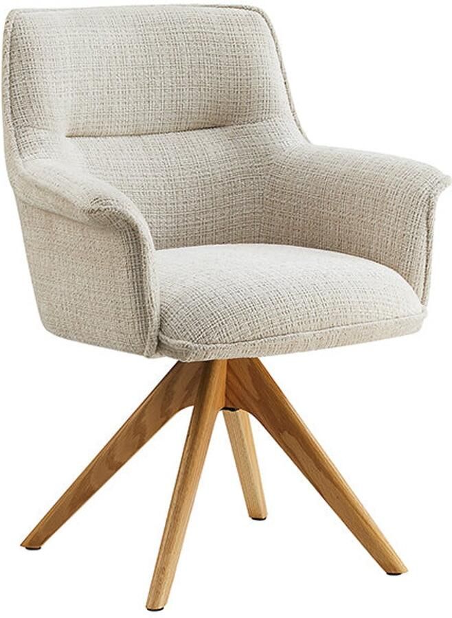 Invicta Interior Bureaustoel LE GRAND beige chenille naturel massief eikenhout met armleuning 47475 - Foto 2