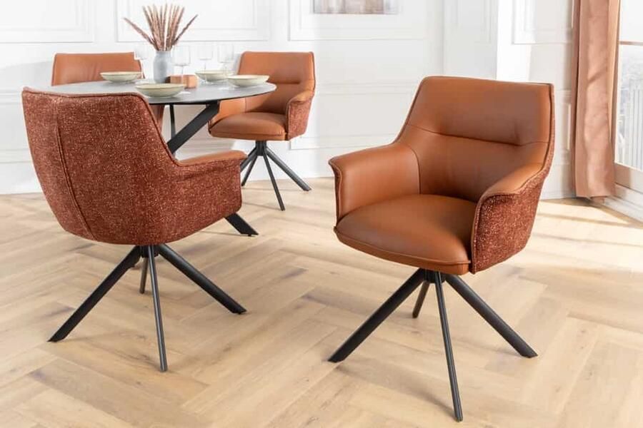 Invicta Interior Bureaustoel LE GRAND cognac echt leer structuurstof zwart metalen frame 46989