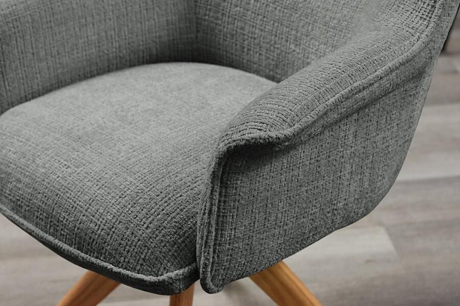 Invicta Interior Bureaustoel LE GRAND grijs chenille naturel massief eikenhout met armleuning 47476 - Foto 3