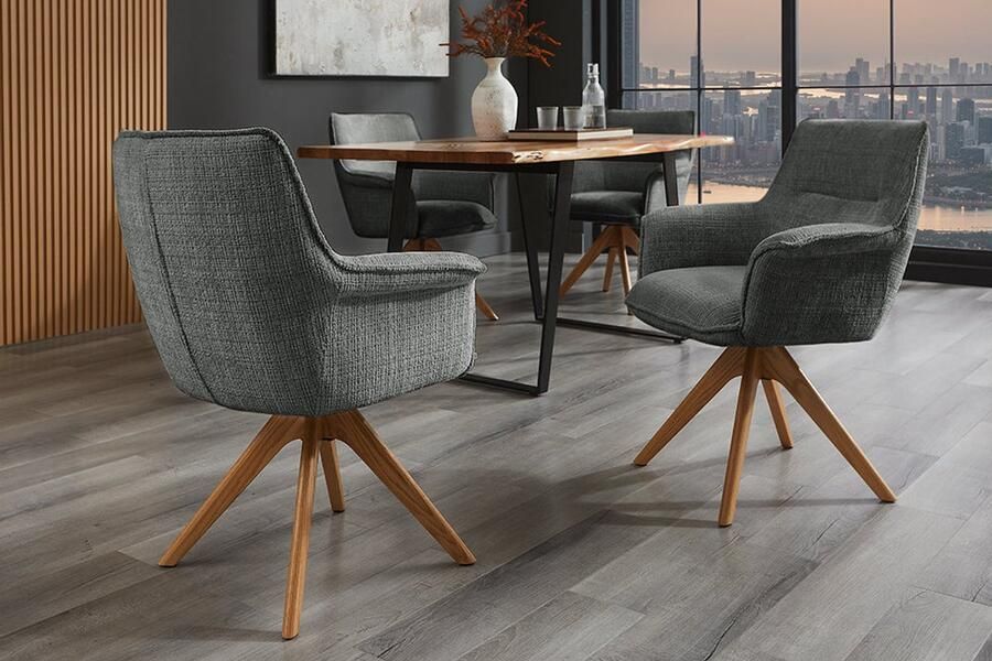 Invicta Interior Bureaustoel LE GRAND grijs chenille naturel massief eikenhout met armleuning 47476