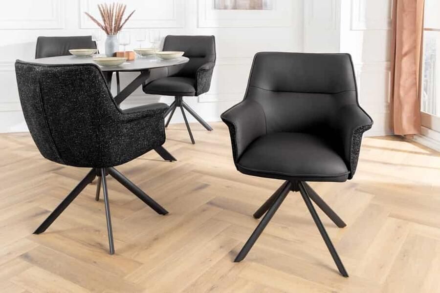 Invicta Interior Bureaustoel LE GRAND zwart echt leer getextureerde stof metalen frame met armleuning 46988 - Foto 2