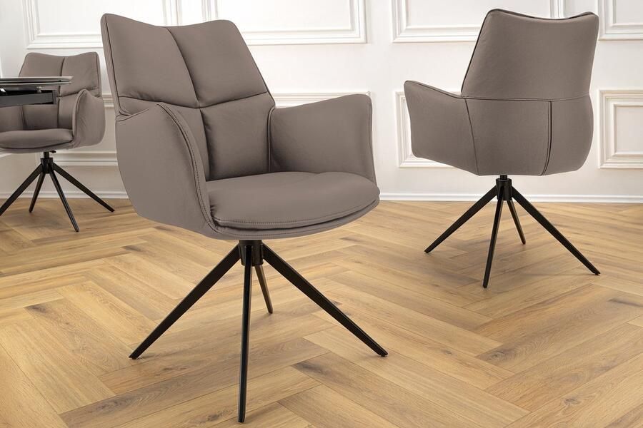 Invicta Interior Bureaustoel PAPILLON bruin echt leer zwart metalen frame met armleuning 45183