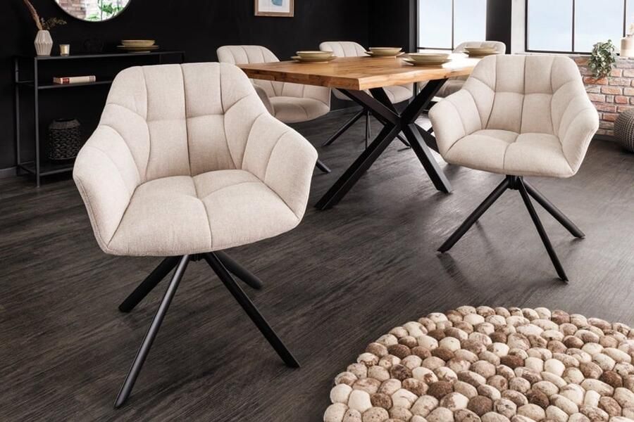 Invicta Interior Bureaustoel PAPILLON champagnebeige decoratief gewatteerd zwart metalen frame 43110