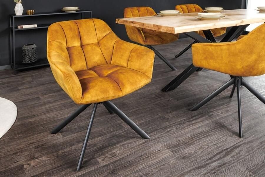 Invicta Interior Bureaustoel PAPILLON mosterdgeel fluweel zwart metalen poten armleuningen 43197