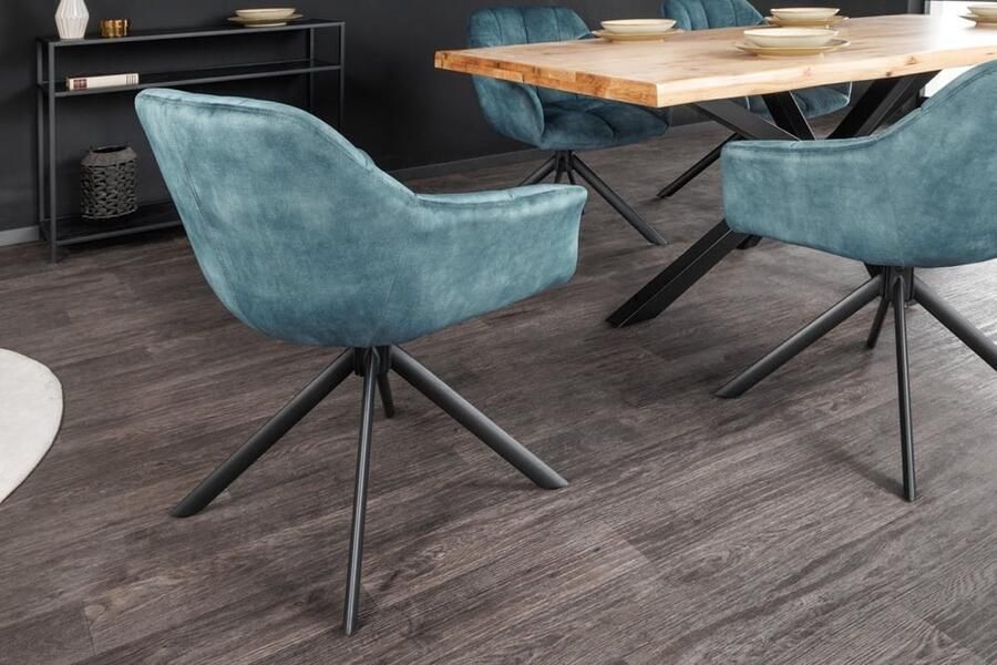 Invicta Interior Bureaustoel PAPILLON petrol fluweel zwart metalen poten armleuningen 43198 - Foto 2