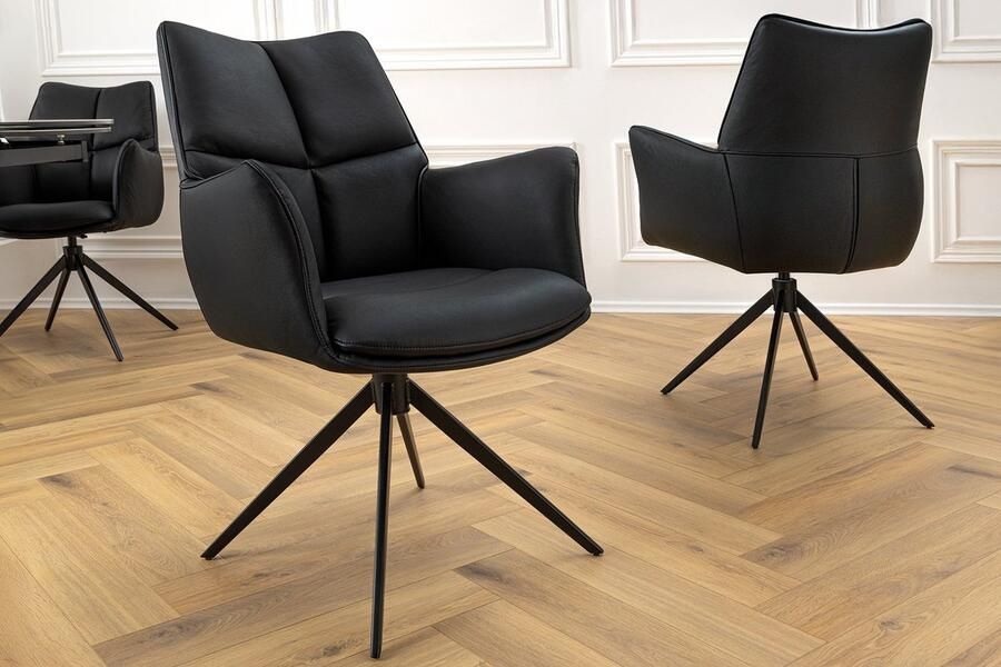 Invicta Interior Bureaustoel PAPILLON zwart echt leer zwart metalen frame met armleuning 45184 - Foto 3