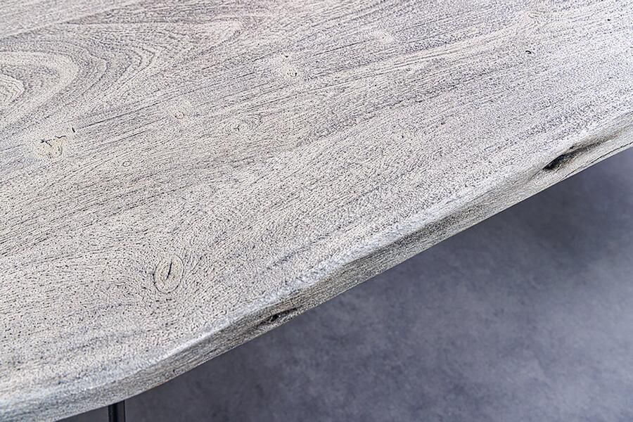 Invicta Interior Massief houten eettafel SCORPION 140cm grijze acaciaboomrand zwarte metalen poten haarspeldpoten 43665