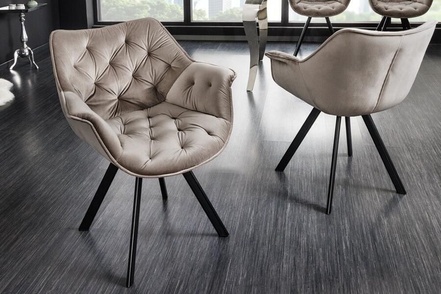 Invicta Interior Bureaustoel THE DUTCH COMFORT greige fluweel met armleuningen Modern Design 44066 - Foto 2