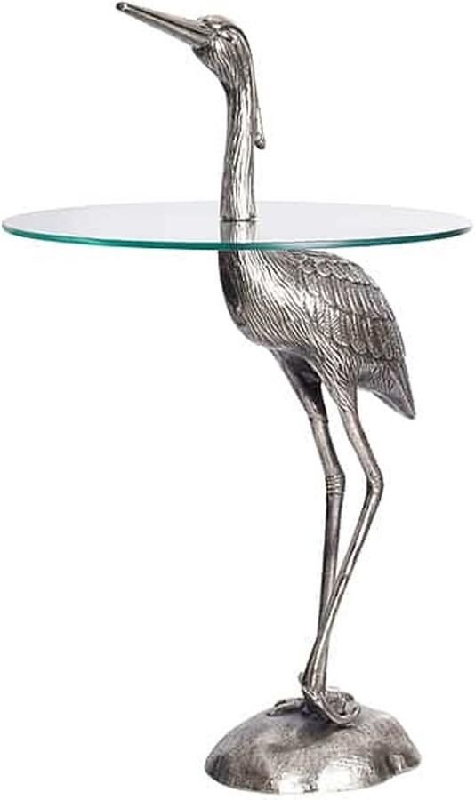 Invicta Interior Ronde bijzettafel WILDLIFE HERON 90cm zilveren metalen glazen reigersculptuur handgemaakt 43514 - Foto 2
