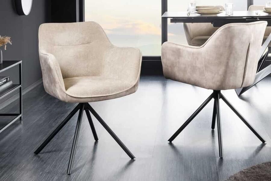 Invicta Interior Bureaustoel VERONA champagne beige fluweel structuurstof met armleuning metalen poten zwart 44156