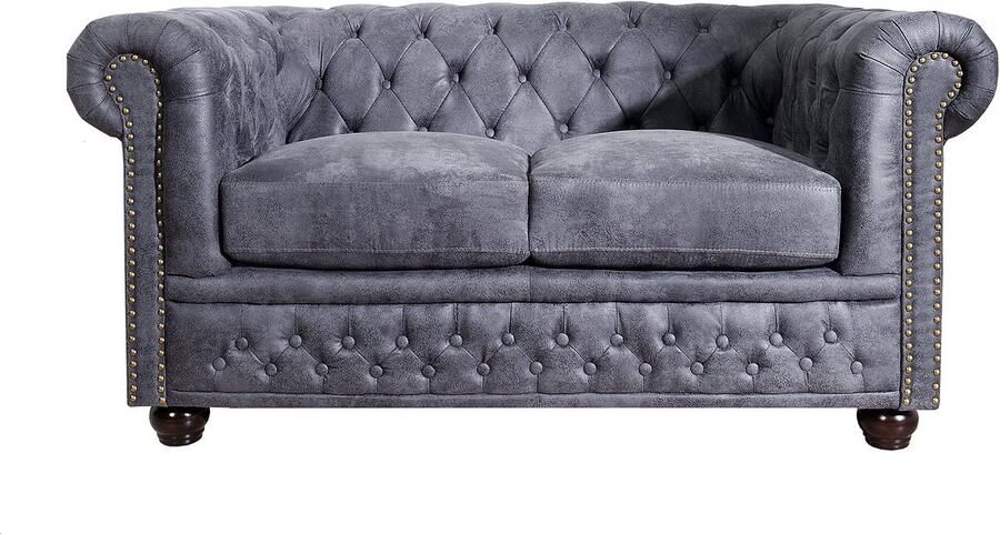 Invicta Interior Chesterfield 2-zitsbank 150 cm antiek grijs microvezel stiksels met veerknopen 37390 - Foto 2