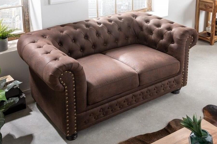 Invicta Interior Chesterfield 2-zitsbank 150cm vintage bruin 2-zits met knoopstiksel en veerkern 40653