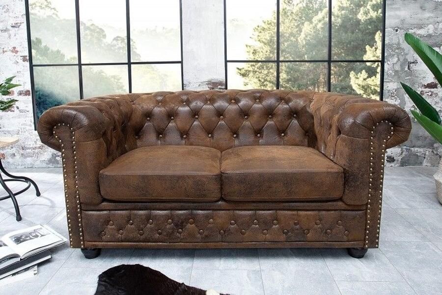 Invicta Interior Chesterfield 2-zitsbank 150cm antiekbruin met knoopstiksel en veerkern 17109