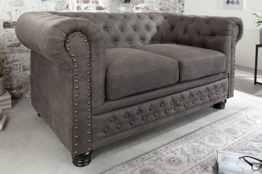 Invicta Interior Chesterfield 2-zitsbank 150cm vintage grijs taupe met knoopstiksel en veerkern 40518 - Foto 2