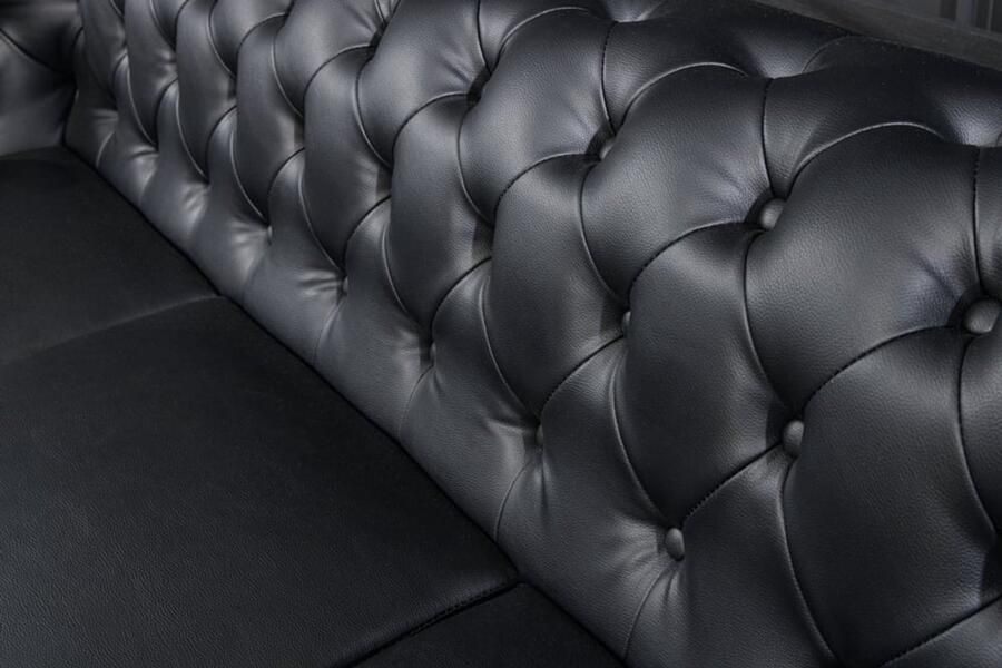 Invicta Interior Chesterfield 3-zitsbank 205cm zwart kunstleer klinknagels veerkern 41447 - Foto 2