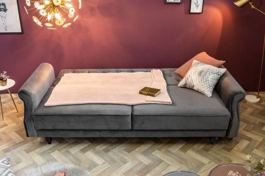 Invicta Interior Chesterfield 3-zitsbank MAISON BELLE AFFAIRE 220cm grijs fluweel 3-zits met slaapfunctie 40083