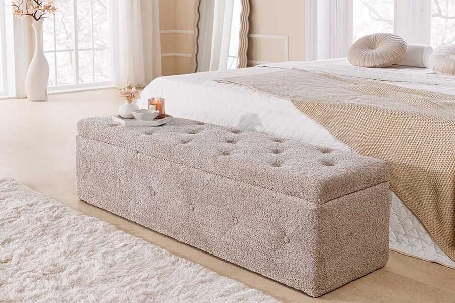 Invicta Interior Chesterfield bedbank EXTRAVAGANCIA 140cm champagne greige boucle met opbergruimte 44247