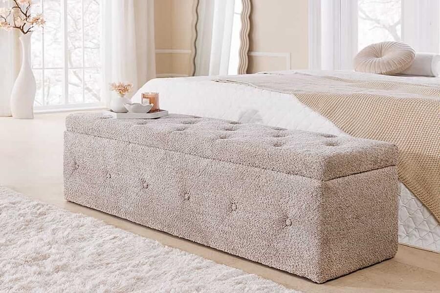 Invicta Interior Chesterfield bedbank EXTRAVAGANCIA 140cm champagne greige bouclè met opbergruimte 44247 - Foto 2