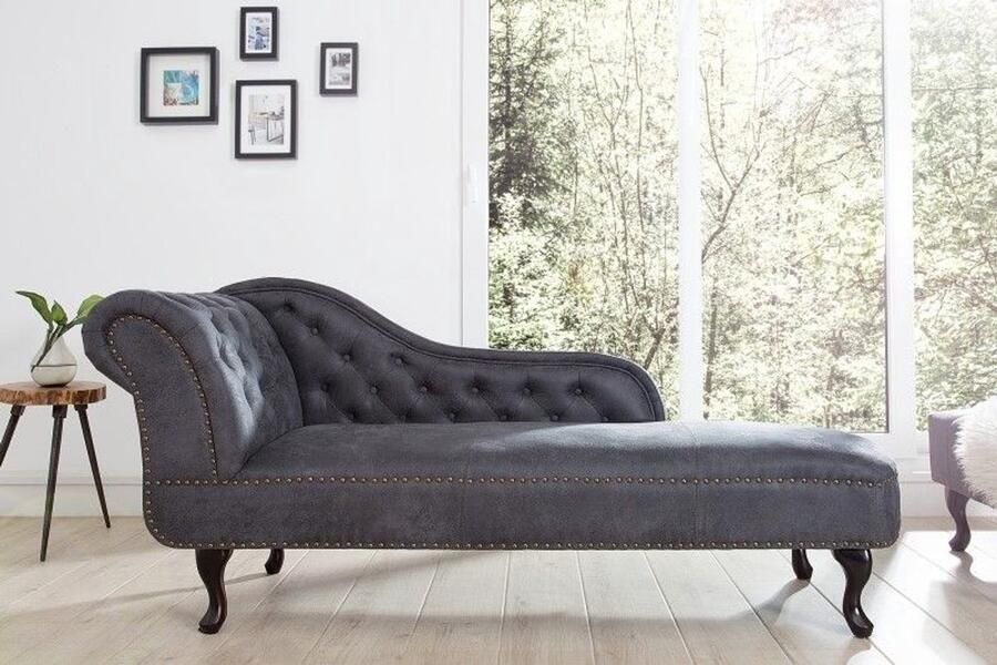 Invicta Interior Chesterfield chaise longue Royalty 170cm antiekgrijs met knoopstiksel en klinknagels - Foto 2