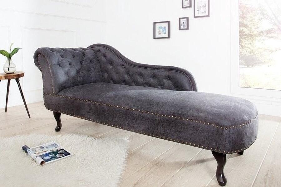 Invicta Interior Chesterfield chaise longue Royalty 170cm antiekgrijs met knoopstiksel en klinknagels