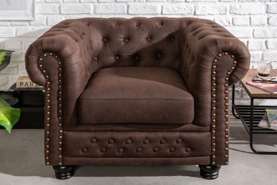 Invicta Interior Chesterfield fauteuil 110cm vintage bruin met knoopstiksel en veerkern 40654