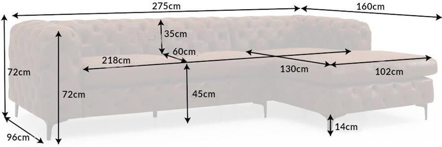 Invicta Interior Chesterfield hoekbank MODERN BAROK 275cm antiek bruin 3-zits 40667