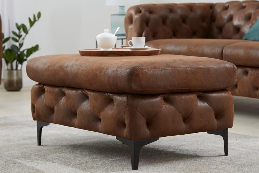 Invicta Interior Chesterfield Ottoman MODERN BAROK 90cm antiek bruin voetenbankje 44403 - Foto 2