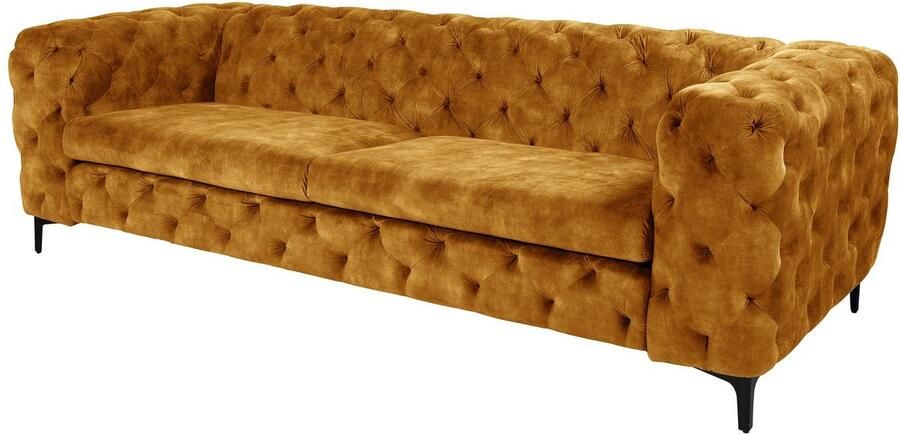 Invicta Interior Chesterfield Sofa MODERN BAROK 235cm mosterdgeel fluweel 3-zits bank spring core 44392