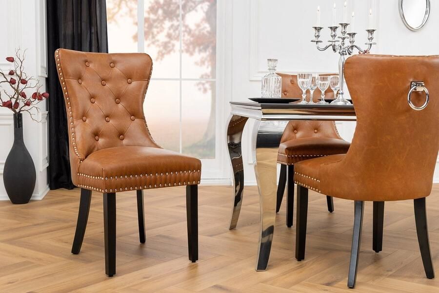 Invicta Interior Chesterfield Stoel CASTLE Bruin Kunstleer Zwart Massief Hout met Comfort Handvat 44586 - Foto 2