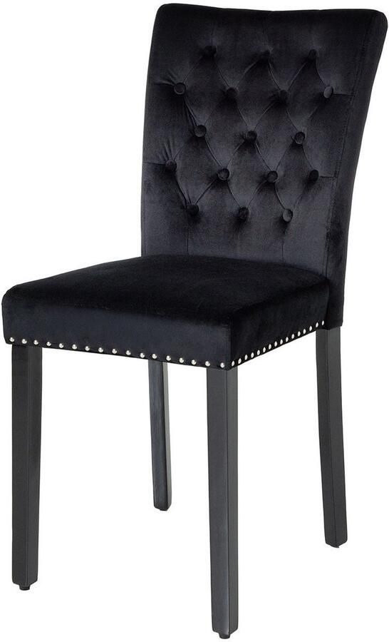 Invicta Interior Chesterfield Stoel CASTLE Zwart fluweel rubberhout decoratieve klinknagels 44590