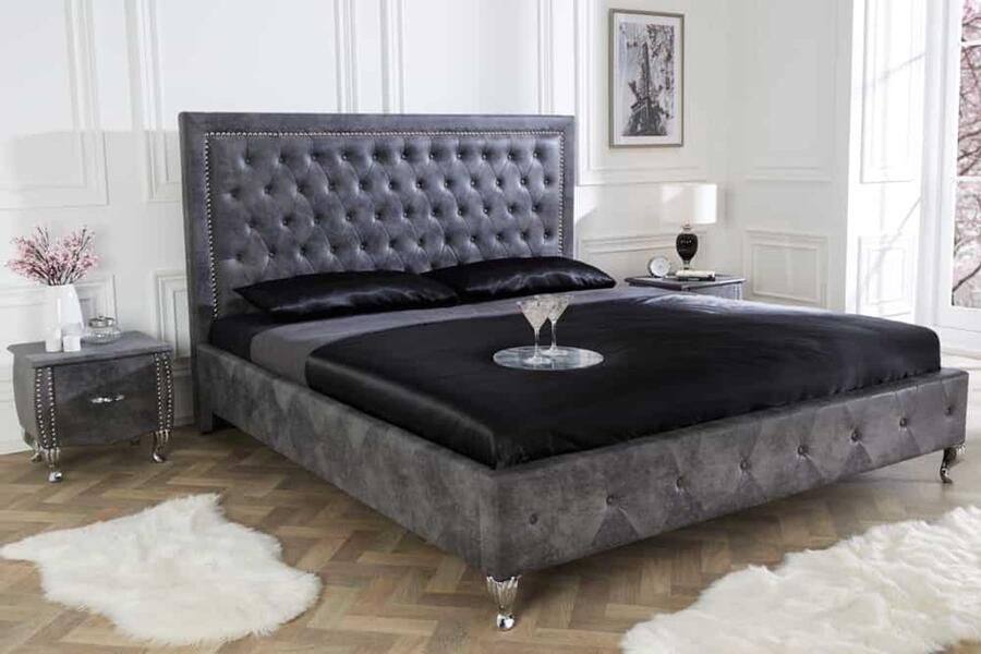 Invicta Interior Chesterfield tweepersoonsbed EXTRAVAGANCIA 180x200cm antiek grijze klinknagels 38484