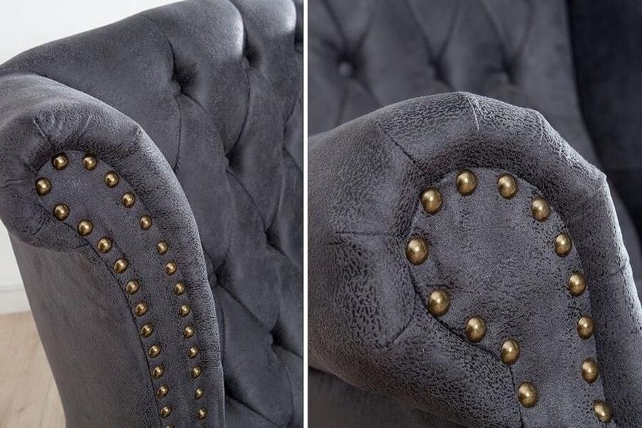 Invicta Interior Chesterfield vleugelfauteuil antiekgrijs met knoopstiksel en veerkern 37473 - Foto 2