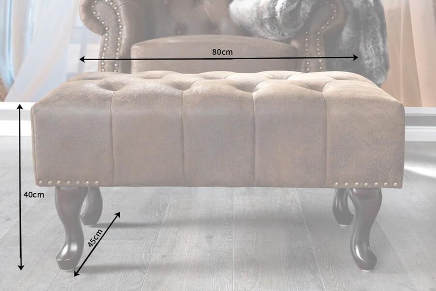 Invicta Interior Chesterfield voetenbank 80cm antiek bruin met knoopstiksels en klinknagels 19449
