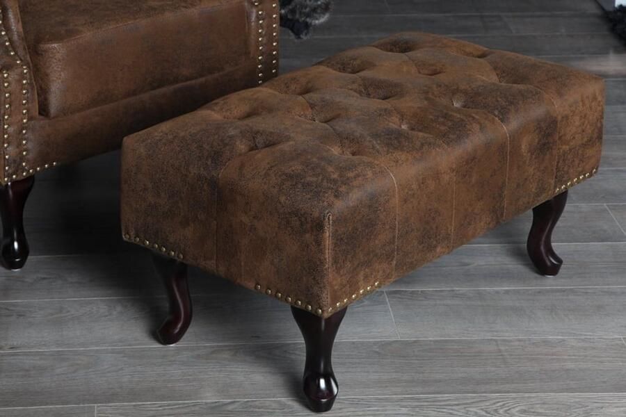 Invicta Interior Chesterfield voetenbank 80cm antiek bruin met knoopstiksels en klinknagels 19449 - Foto 2