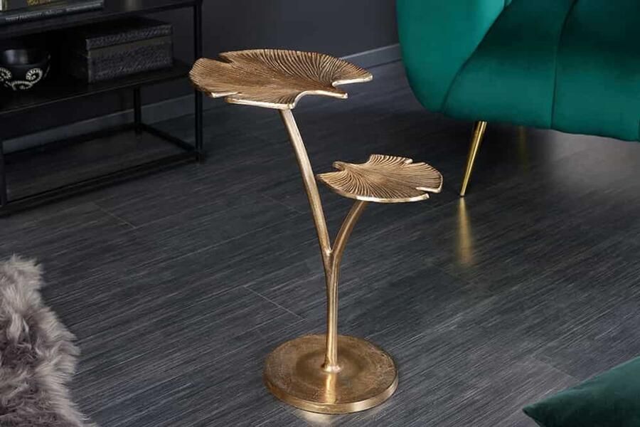 Invicta Interior Decoratieve bijzettafel GINKGO LEAFS 50cm goud handgemaakt metaal 41787