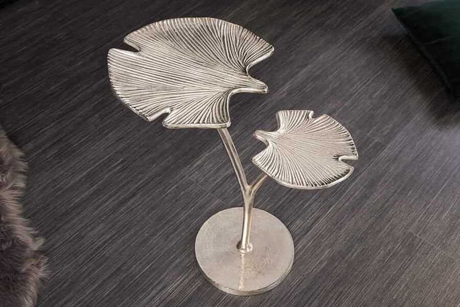 Invicta Interior Decoratieve bijzettafel GINKGO LEAFS 50cm zilver handgemaakt metaal 41788