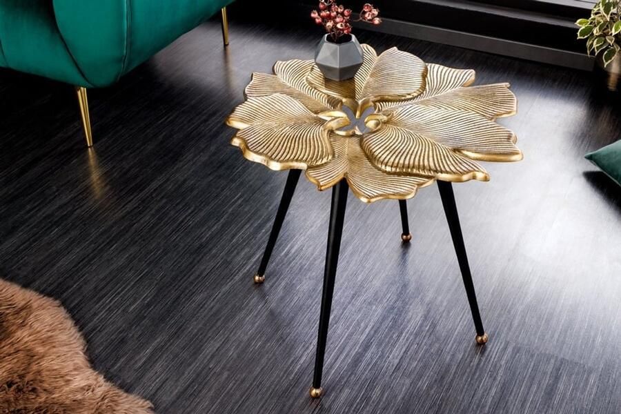 Invicta Interior Decoratieve bijzettafel GINKGO LEAFS 60cm goud handgemaakt metaal 42243 - Foto 2