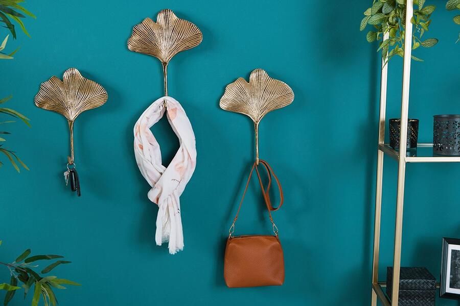 Invicta Interior Decoratieve kapstokhaak set van 3 GINKGO 30cm goud handgemaakt metaal 41783 - Foto 2